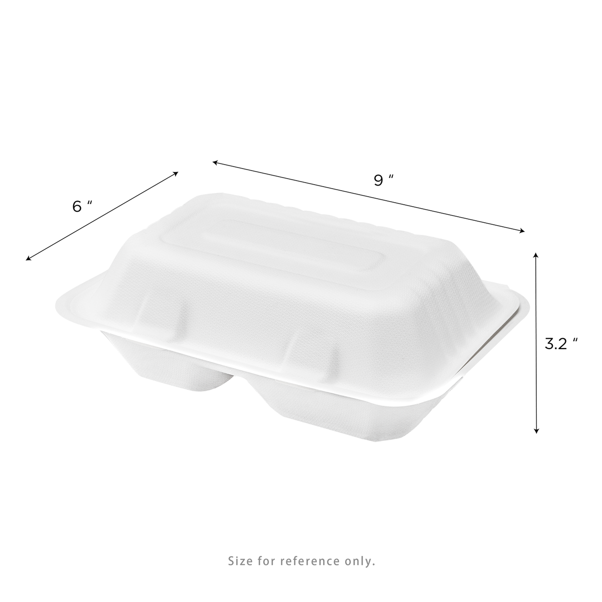 Karat Earth 2 Compartments, 9''x6'' Molded Fiber Hinged Containers, PFAS Free, White - 200 pc