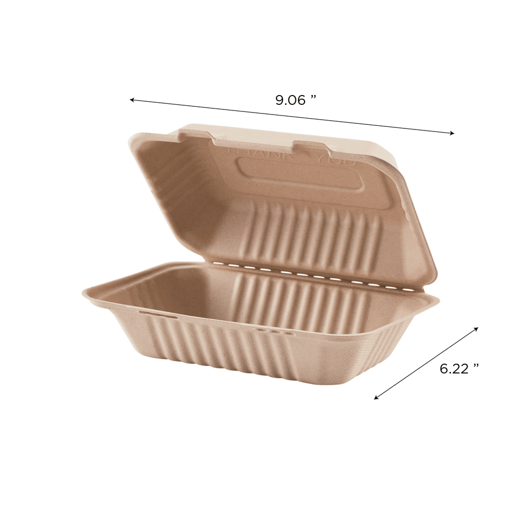 Karat Earth 9''x6'' Molded Fiber Hinged Containers, PFAS Free, Natural - 200 pcs