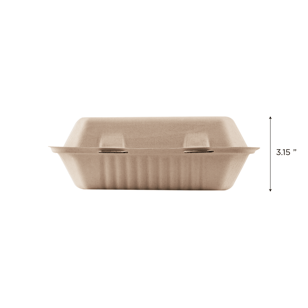 Karat Earth 9''x6'' Molded Fiber Hinged Containers, PFAS Free, Natural - 200 pcs