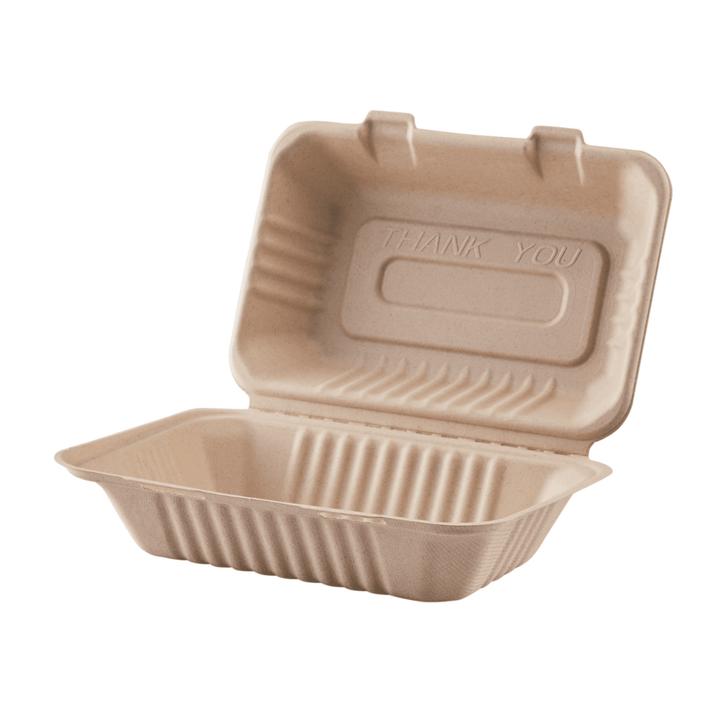 Karat Earth 9''x6'' Molded Fiber Hinged Containers, PFAS Free, Natural - 200 pcs