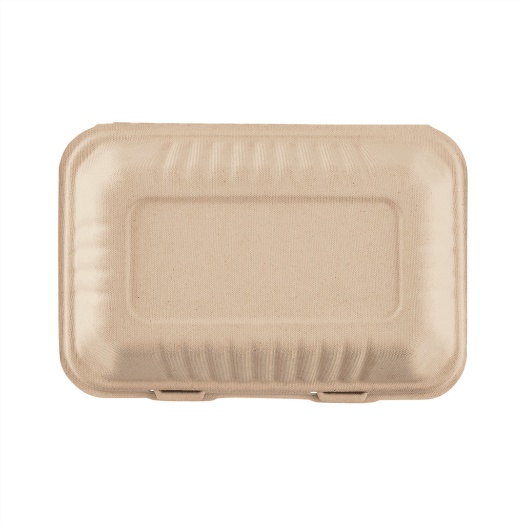 Karat Earth 9''x6'' Molded Fiber Hinged Containers, PFAS Free, Natural - 200 pcs