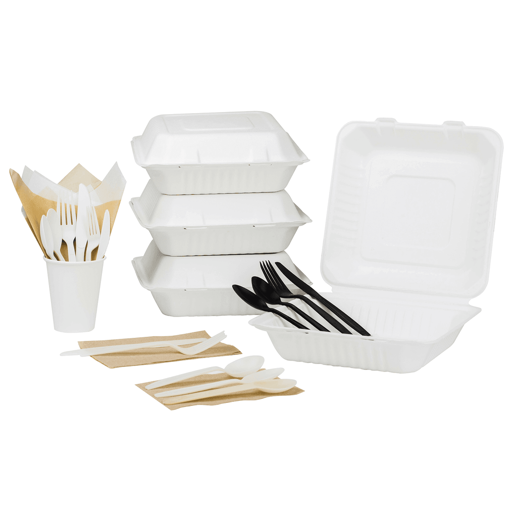Karat Earth 9''x9'' Molded Fiber Hinged Containers, PFAS Free, White - 200 pcs