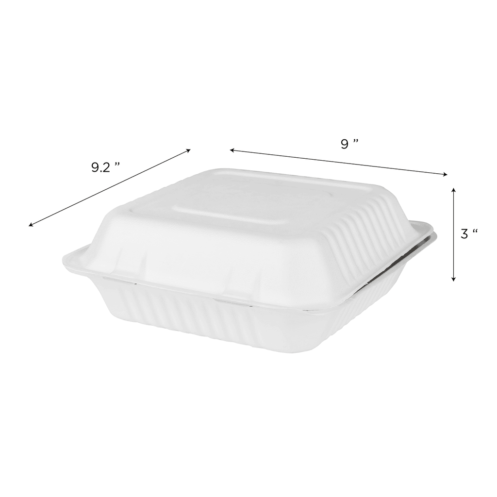 Karat Earth 9''x9'' Molded Fiber Hinged Containers, PFAS Free, White - 200 pcs