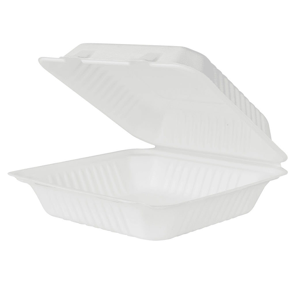 Karat Earth 9''x9'' Molded Fiber Hinged Containers, PFAS Free, White - 200 pcs