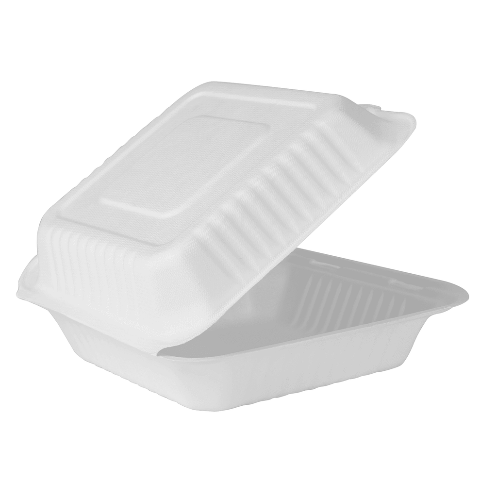 Karat Earth 9''x9'' Molded Fiber Hinged Containers, PFAS Free, White - 200 pcs