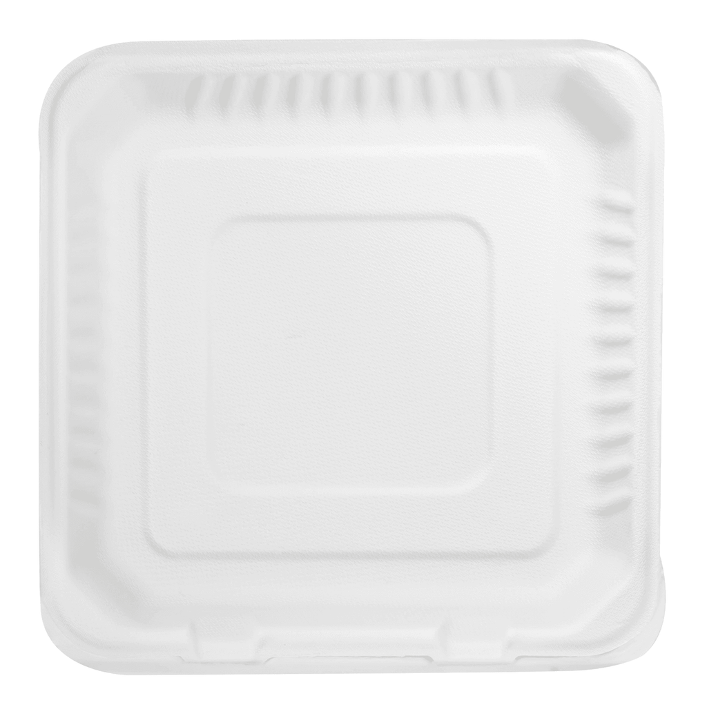 Karat Earth 9''x9'' Molded Fiber Hinged Containers, PFAS Free, White - 200 pcs