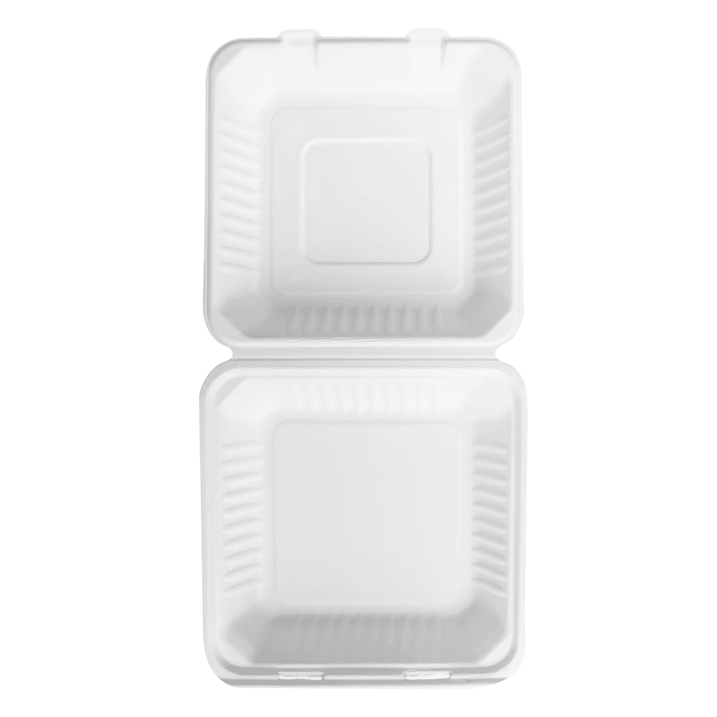 Karat Earth 9''x9'' Molded Fiber Hinged Containers, PFAS Free, White - 200 pcs