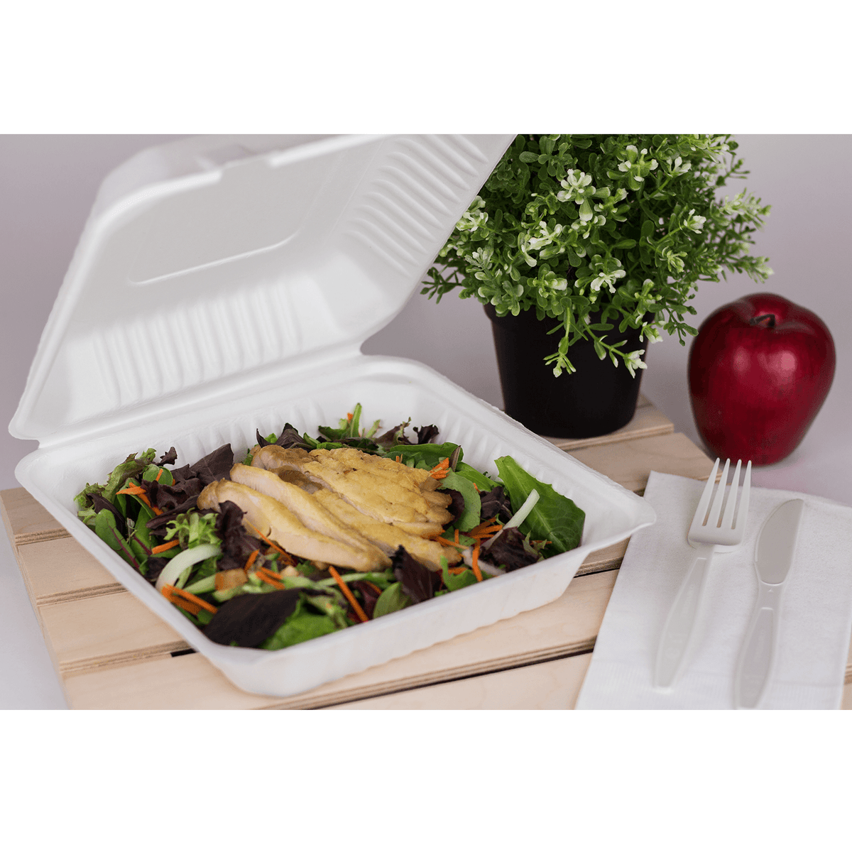 Karat Earth 9''x9'' Molded Fiber Hinged Containers, PFAS Free, White - 200 pcs