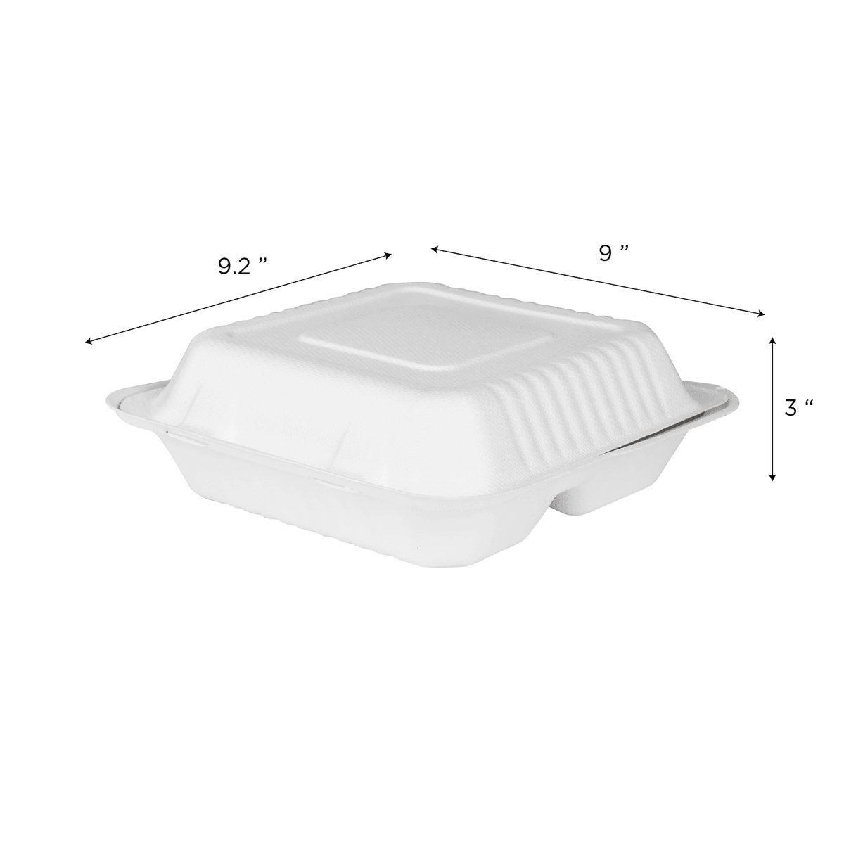 Karat Earth 3 Compartments, 9''x9'' Molded Fiber Hinged Containers, PFAS Free, White - 200 pcs