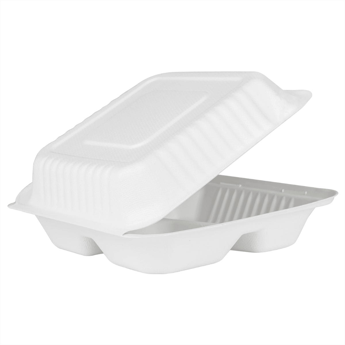 Karat Earth 3 Compartments, 9''x9'' Molded Fiber Hinged Containers, PFAS Free, White - 200 pcs