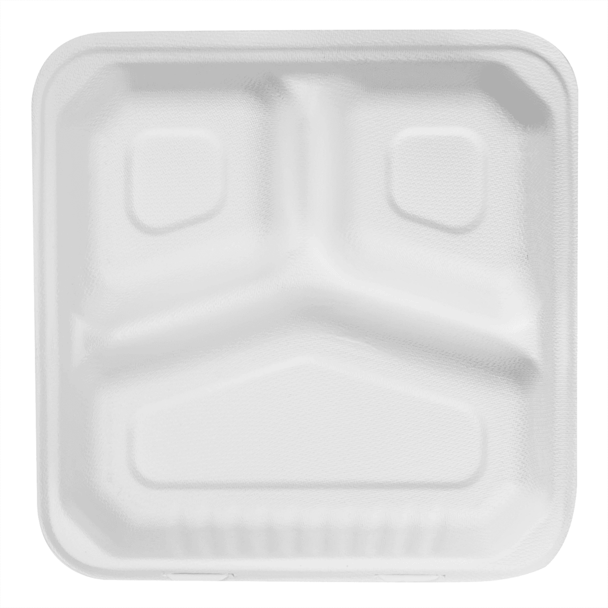Karat Earth 3 Compartments, 9''x9'' Molded Fiber Hinged Containers, PFAS Free, White - 200 pcs