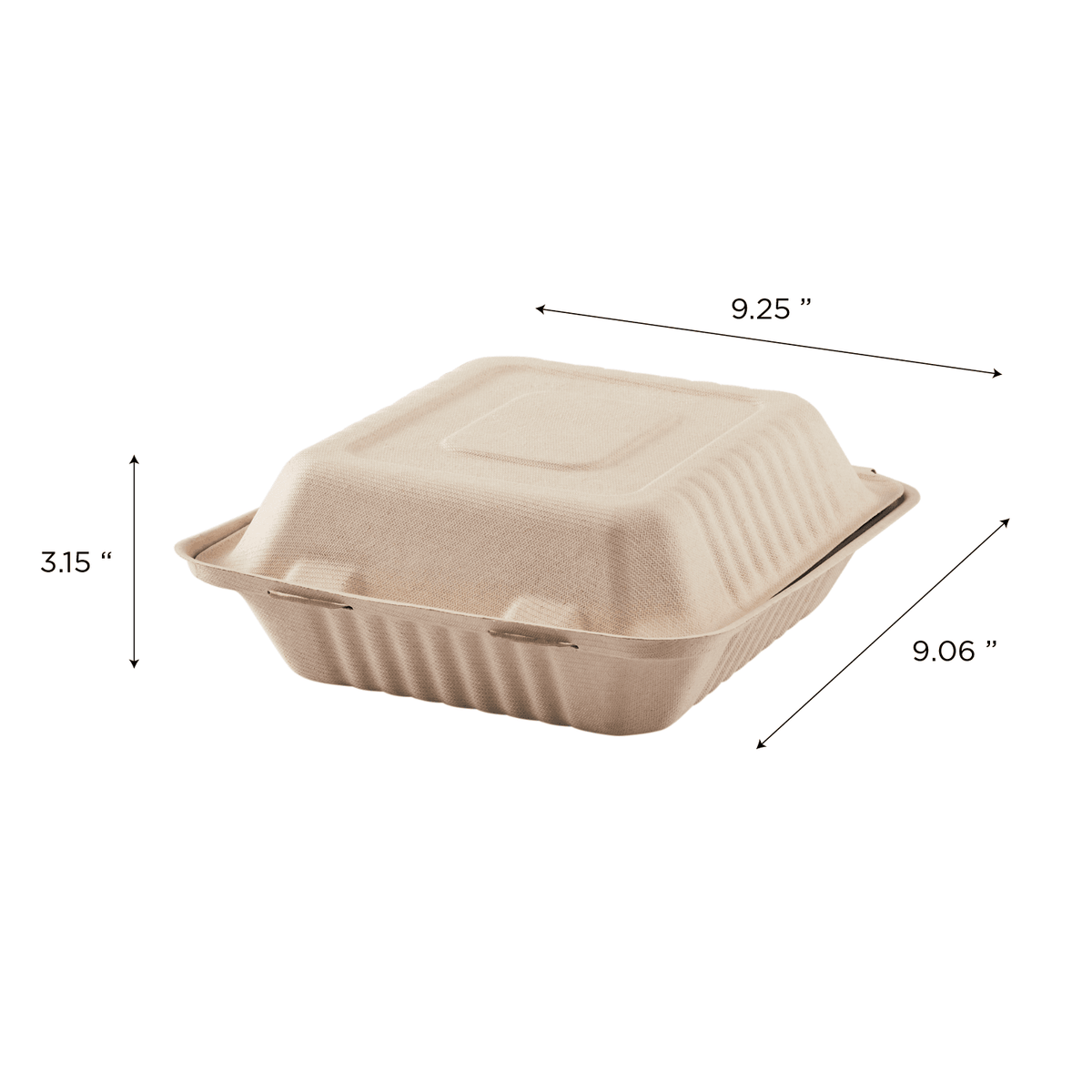 Karat Earth 9''x9'' Molded Fiber Hinged Containers, PFAS Free, Natural - 200 pcs
