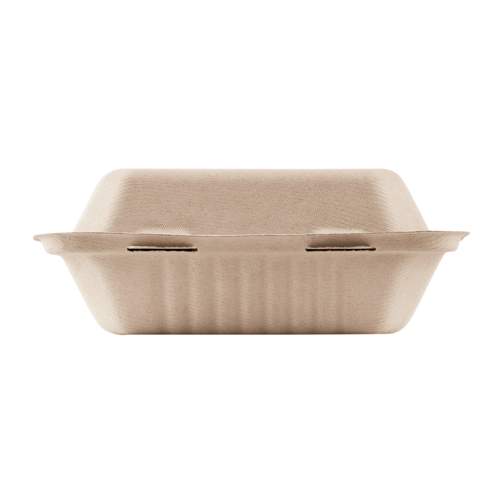 Karat Earth 9''x9'' Molded Fiber Hinged Containers, PFAS Free, Natural - 200 pcs