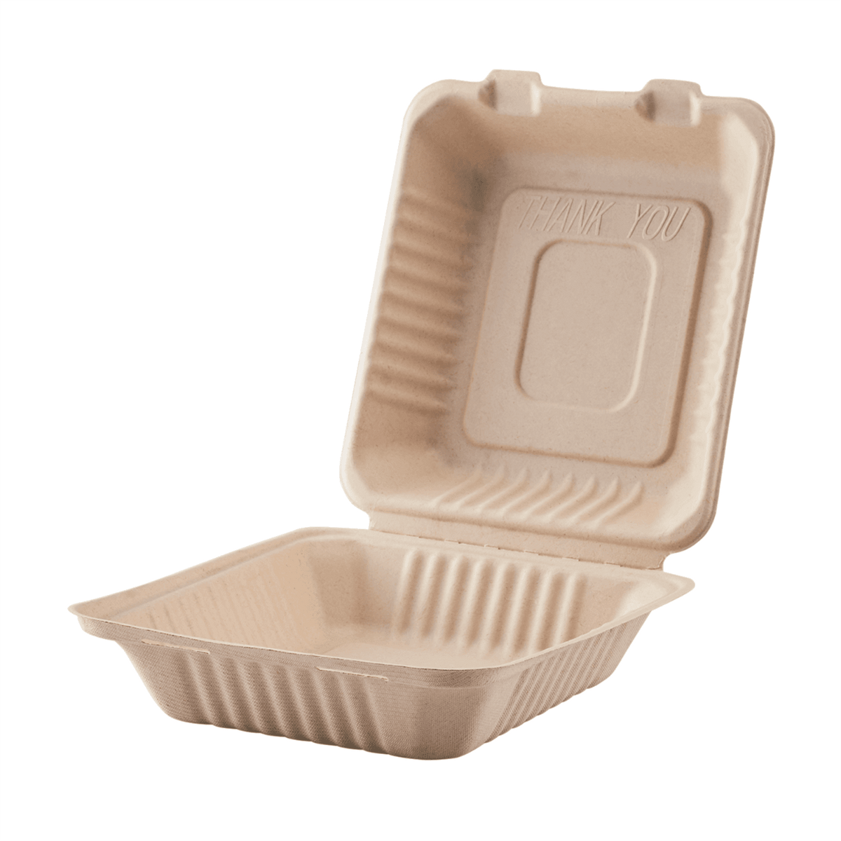 Karat Earth 9''x9'' Molded Fiber Hinged Containers, PFAS Free, Natural - 200 pcs