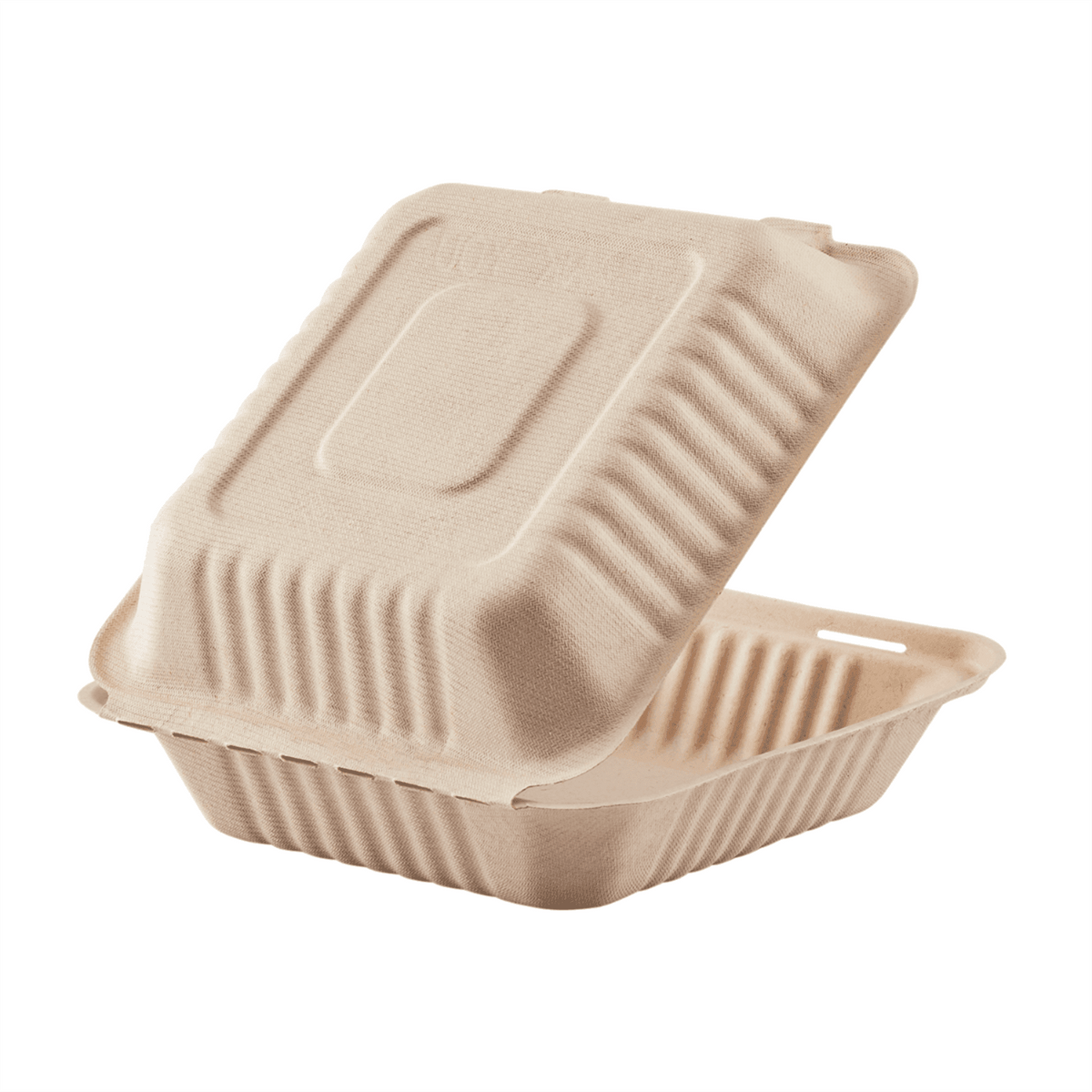 Karat Earth 9''x9'' Molded Fiber Hinged Containers, PFAS Free, Natural - 200 pcs