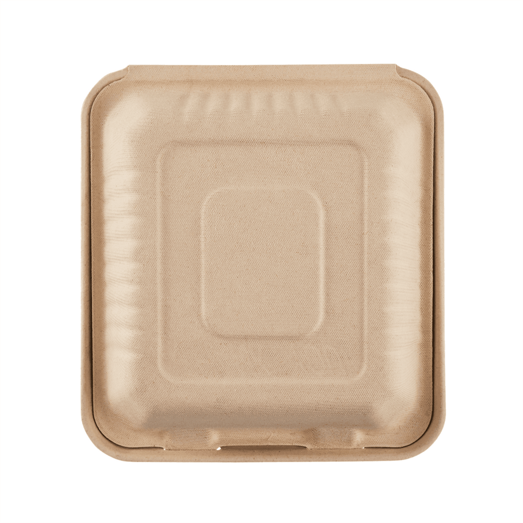 Karat Earth 9''x9'' Molded Fiber Hinged Containers, PFAS Free, Natural - 200 pcs