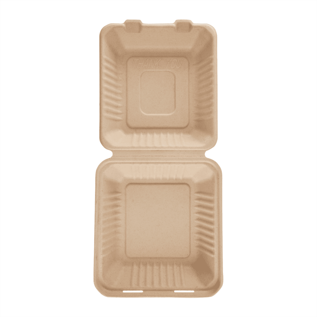 Karat Earth 9''x9'' Molded Fiber Hinged Containers, PFAS Free, Natural - 200 pcs