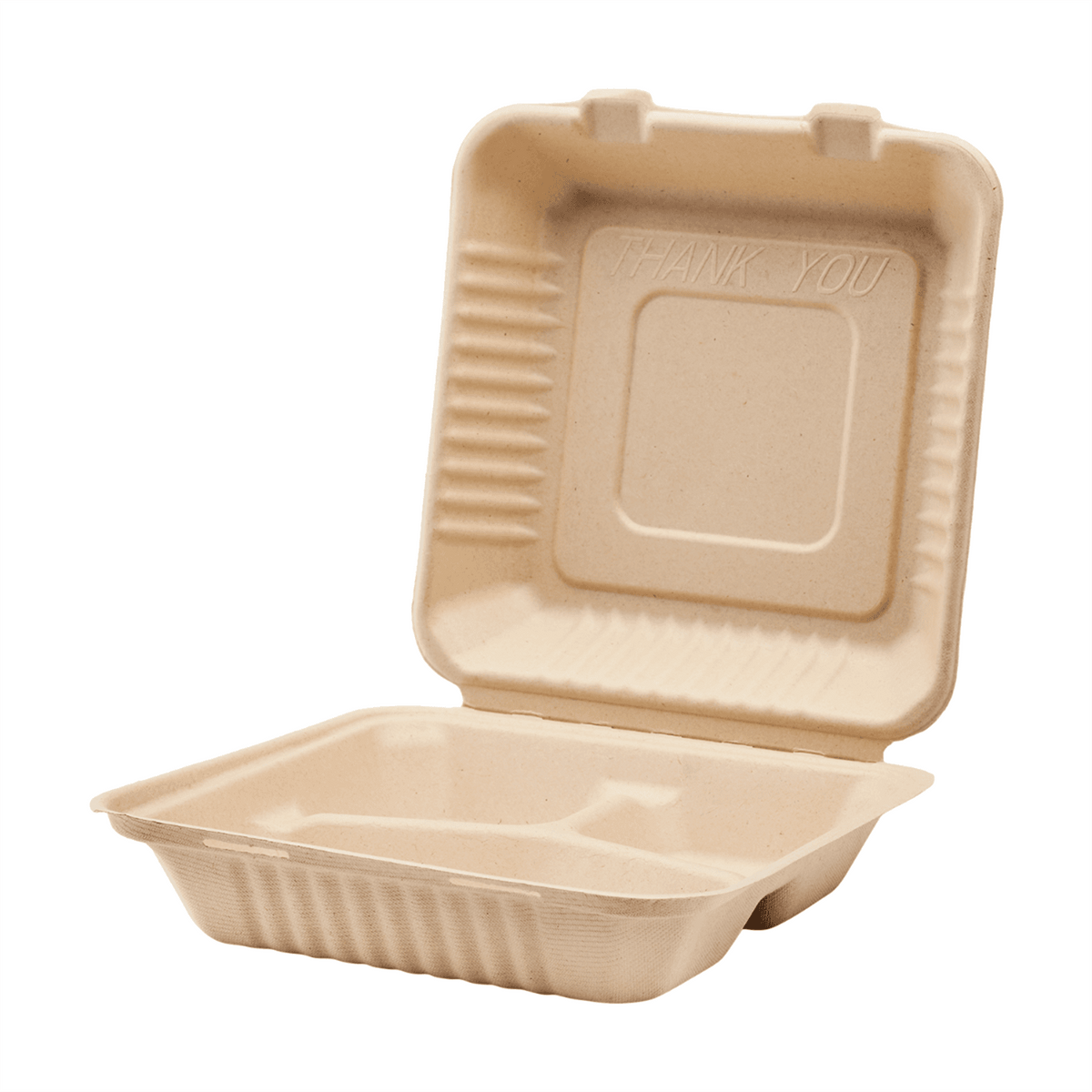 Karat Earth 3 Compartments, 9''x9'' Molded Fiber Hinged Containers, PFAS Free, Natural - 200 pcs