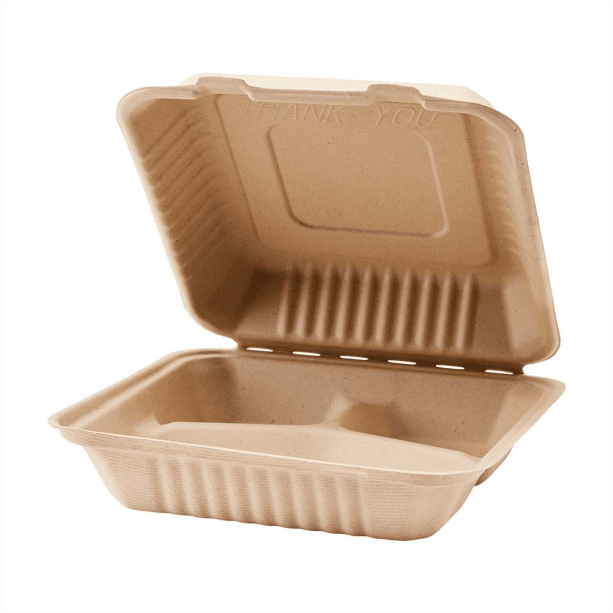 Karat Earth 3 Compartments, 9''x9'' Molded Fiber Hinged Containers, PFAS Free, Natural - 200 pcs