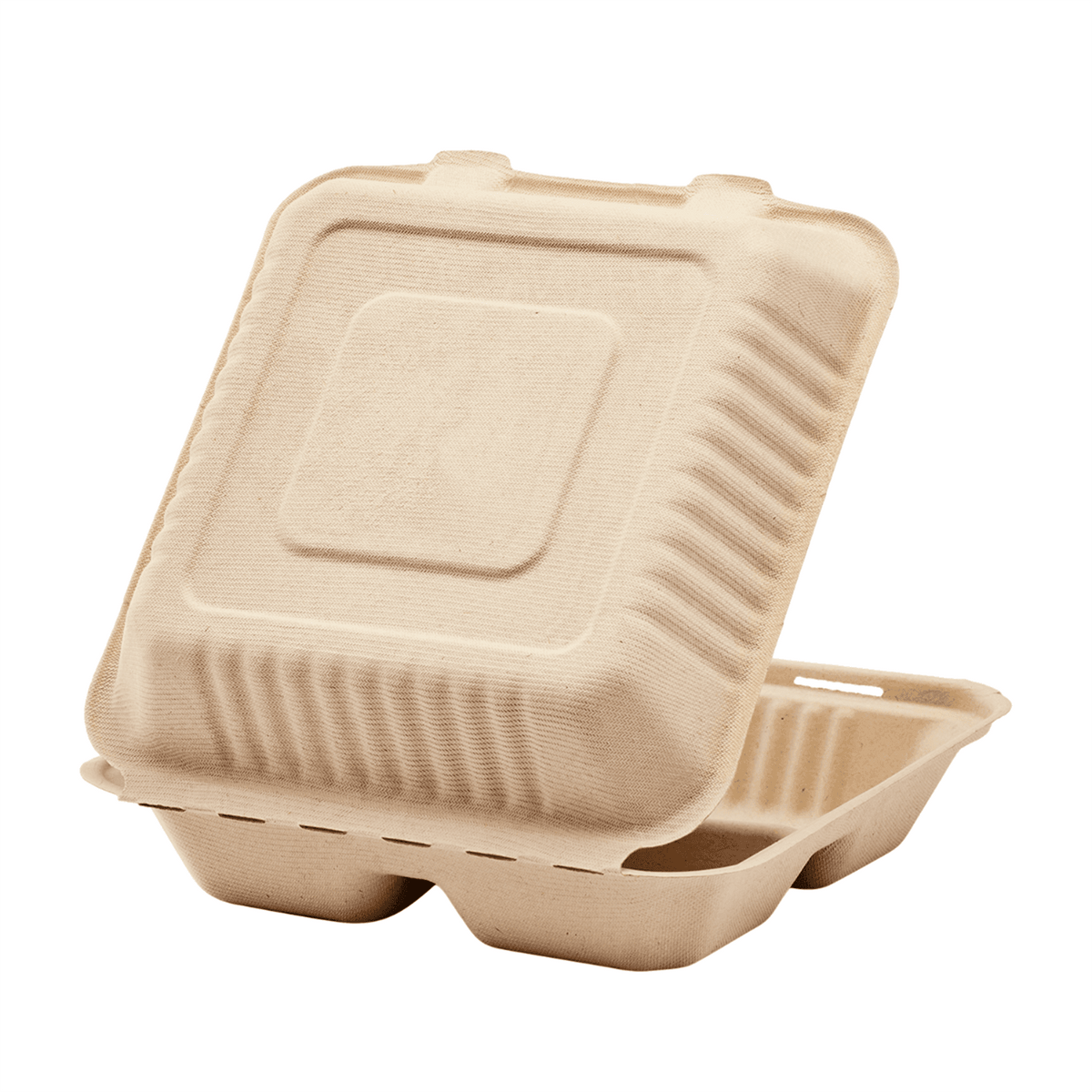 Karat Earth 3 Compartments, 9''x9'' Molded Fiber Hinged Containers, PFAS Free, Natural - 200 pcs