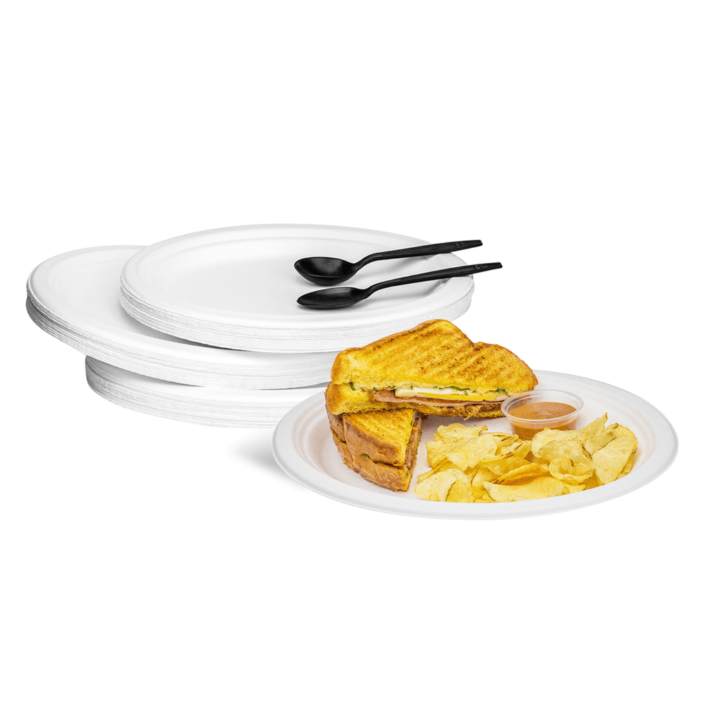 Karat Earth 10''x8'' Molded Fiber Oval Plates, PFAS Free, White - 500 pcs