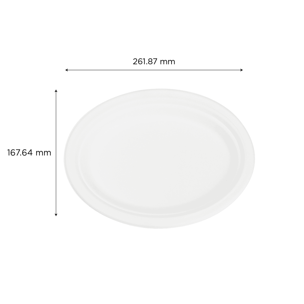 Karat Earth 10''x8'' Molded Fiber Oval Plates, PFAS Free, White - 500 pcs