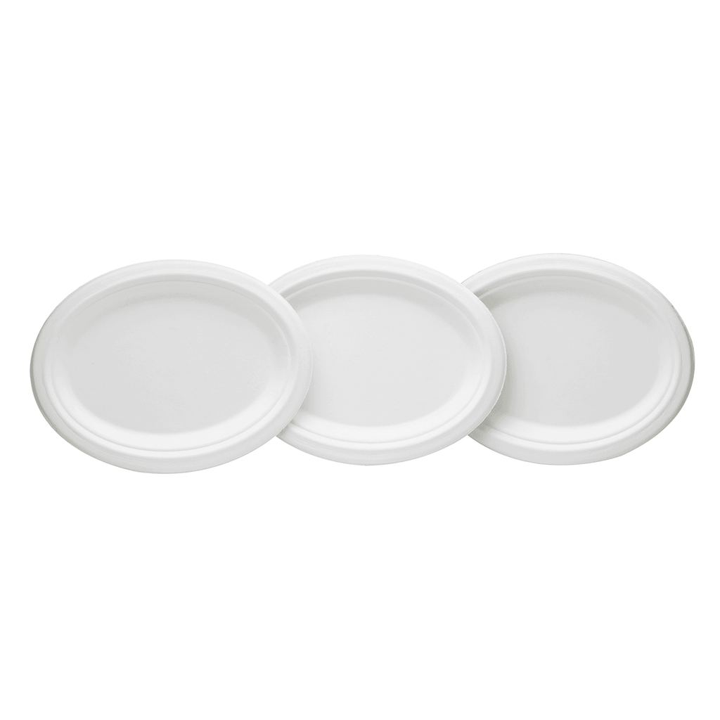 Karat Earth 10''x8'' Molded Fiber Oval Plates, PFAS Free, White - 500 pcs