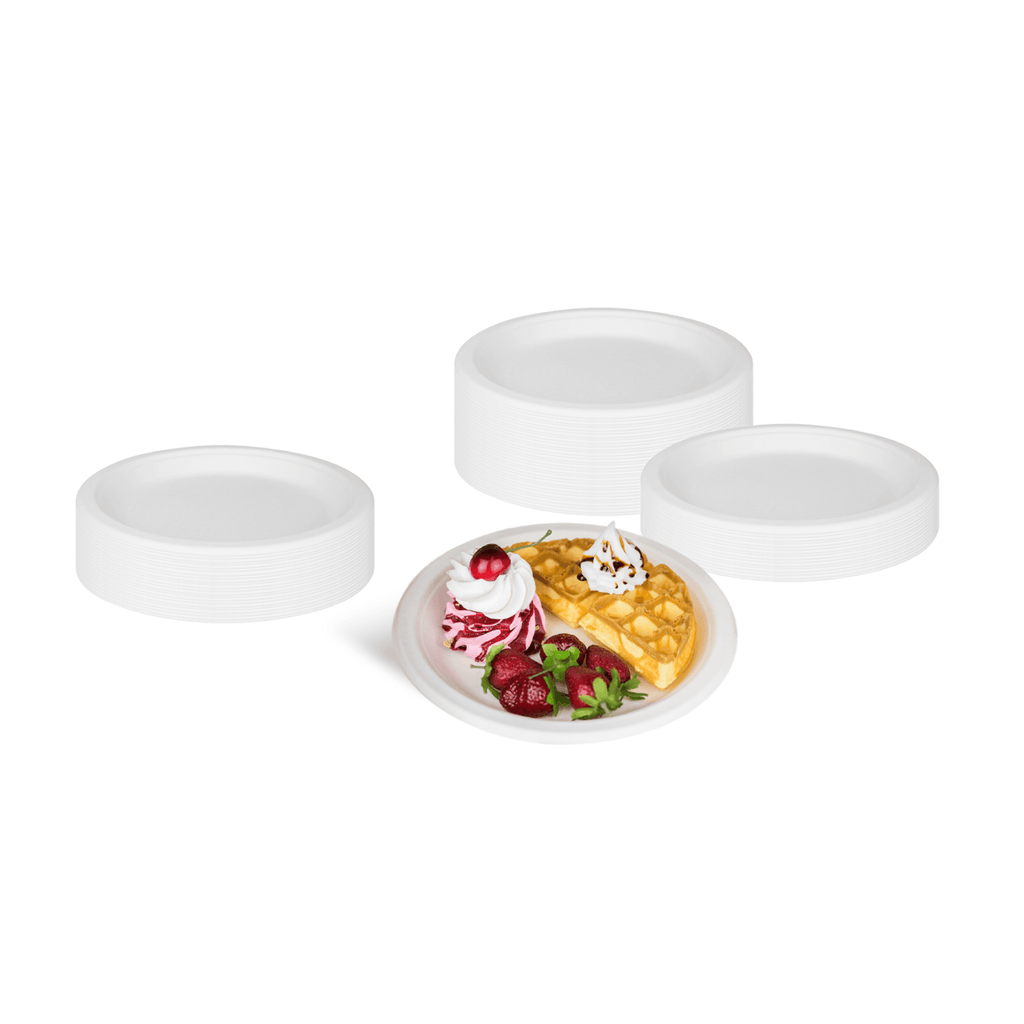 Karat Earth 9'' Molded Fiber Round Plates, PFAS Free, White - 500 pcs