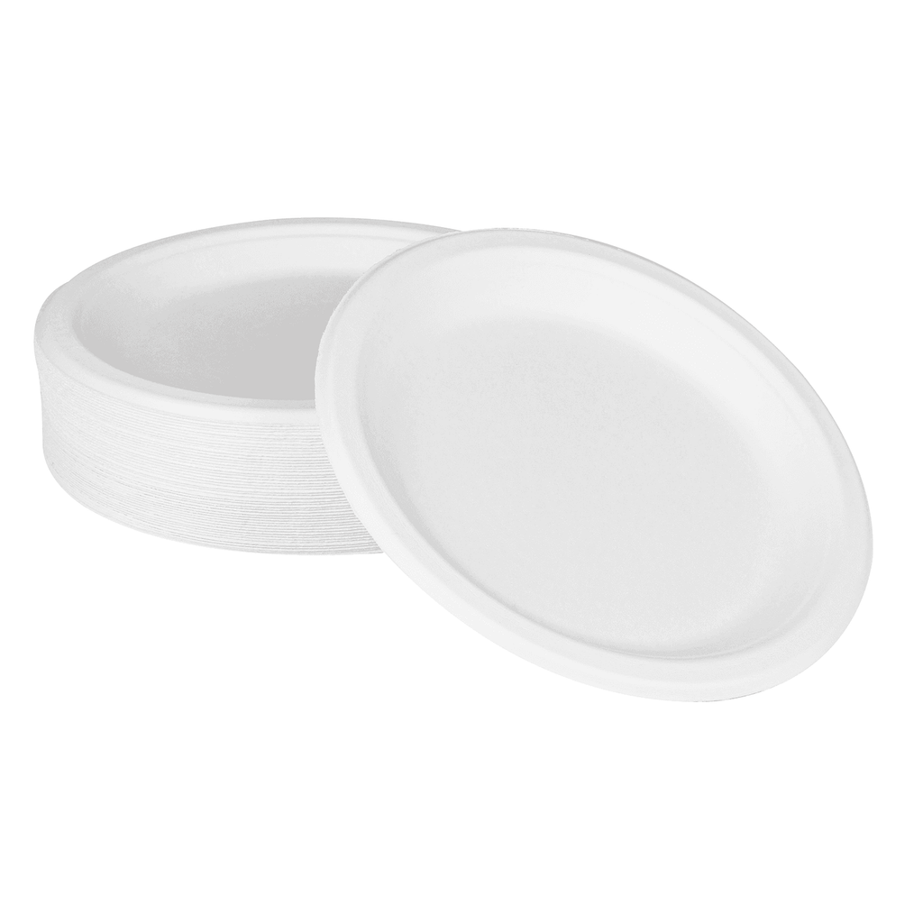 Karat Earth 9'' Molded Fiber Round Plates, PFAS Free, White - 500 pcs