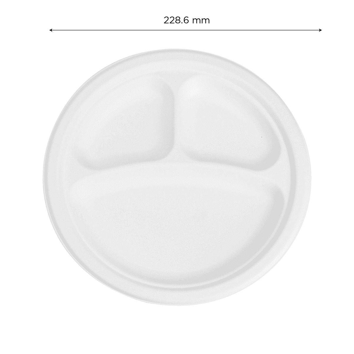 Karat Earth 3 Compartments, 9'' Molded Fiber Round Plates, PFAS Free, White - 500 pcs