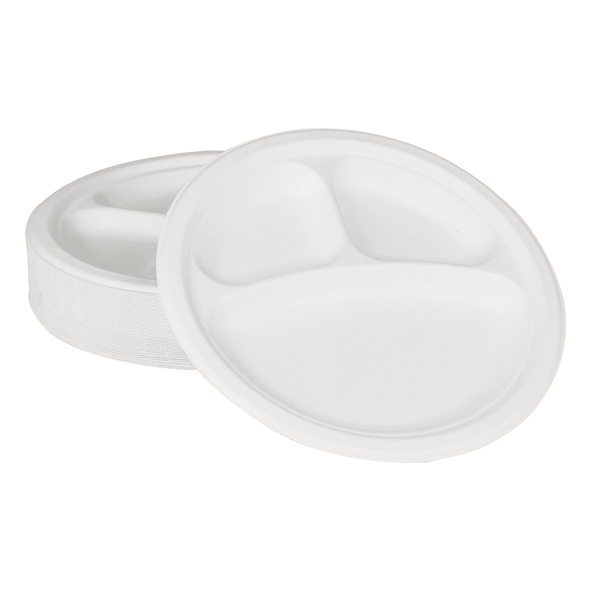 Karat Earth 3 Compartments, 9'' Molded Fiber Round Plates, PFAS Free, White - 500 pcs
