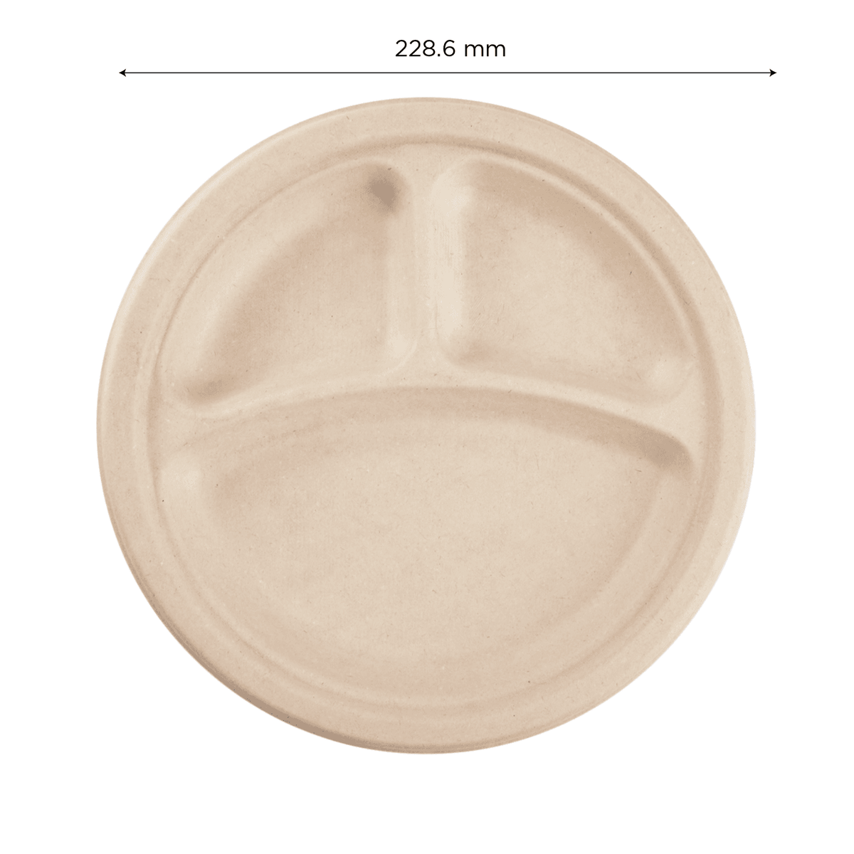 Karat Earth 3 Compartments, 9'' Molded Fiber Round Plates, PFAS Free, Natural - 500 pcs