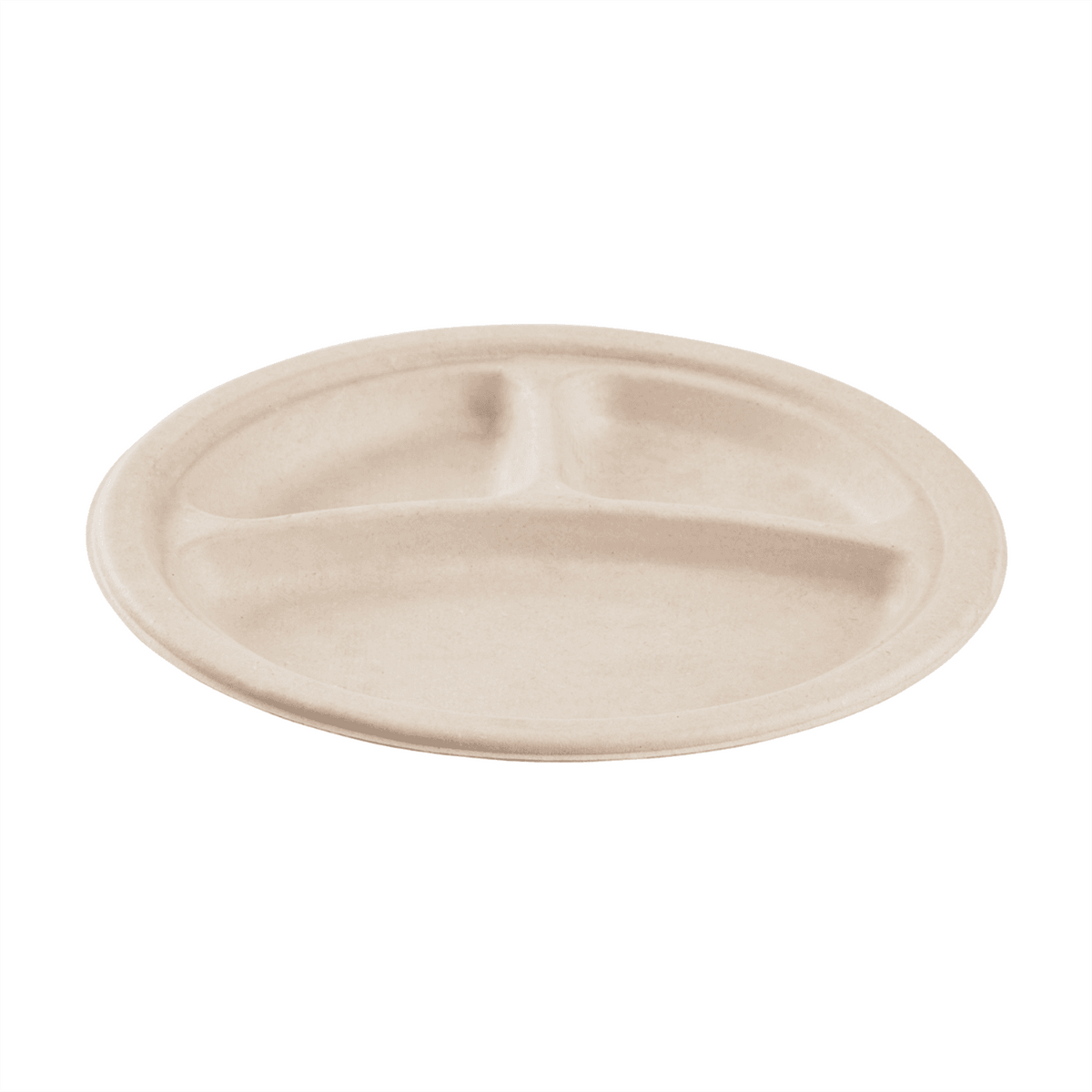 Karat Earth 3 Compartments, 9'' Molded Fiber Round Plates, PFAS Free, Natural - 500 pcs
