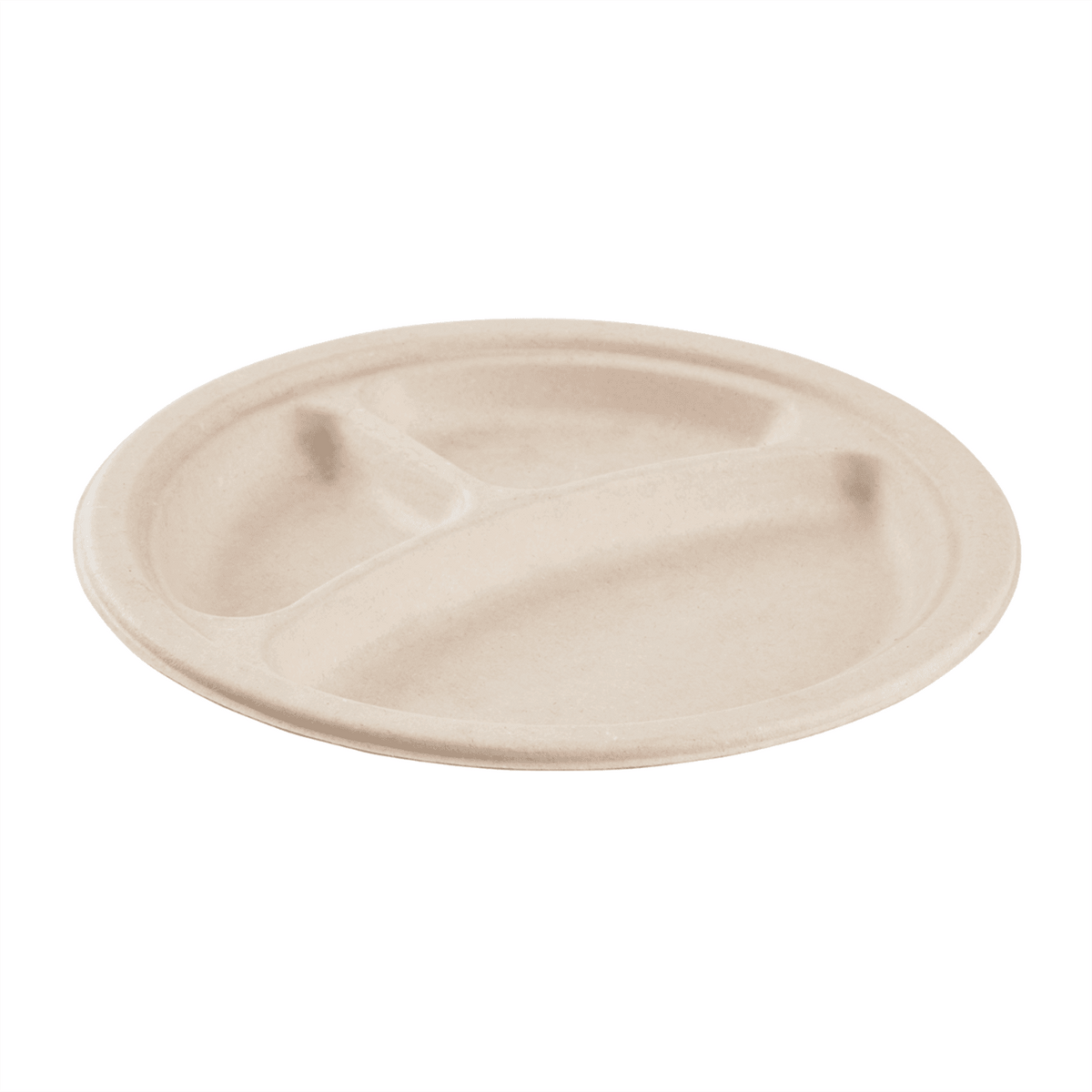 Karat Earth 3 Compartments, 9'' Molded Fiber Round Plates, PFAS Free, Natural - 500 pcs