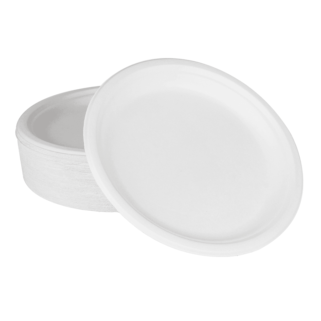 Karat Earth 10'' Molded Fiber Round Plates, PFAS Free, White - 500 pcs