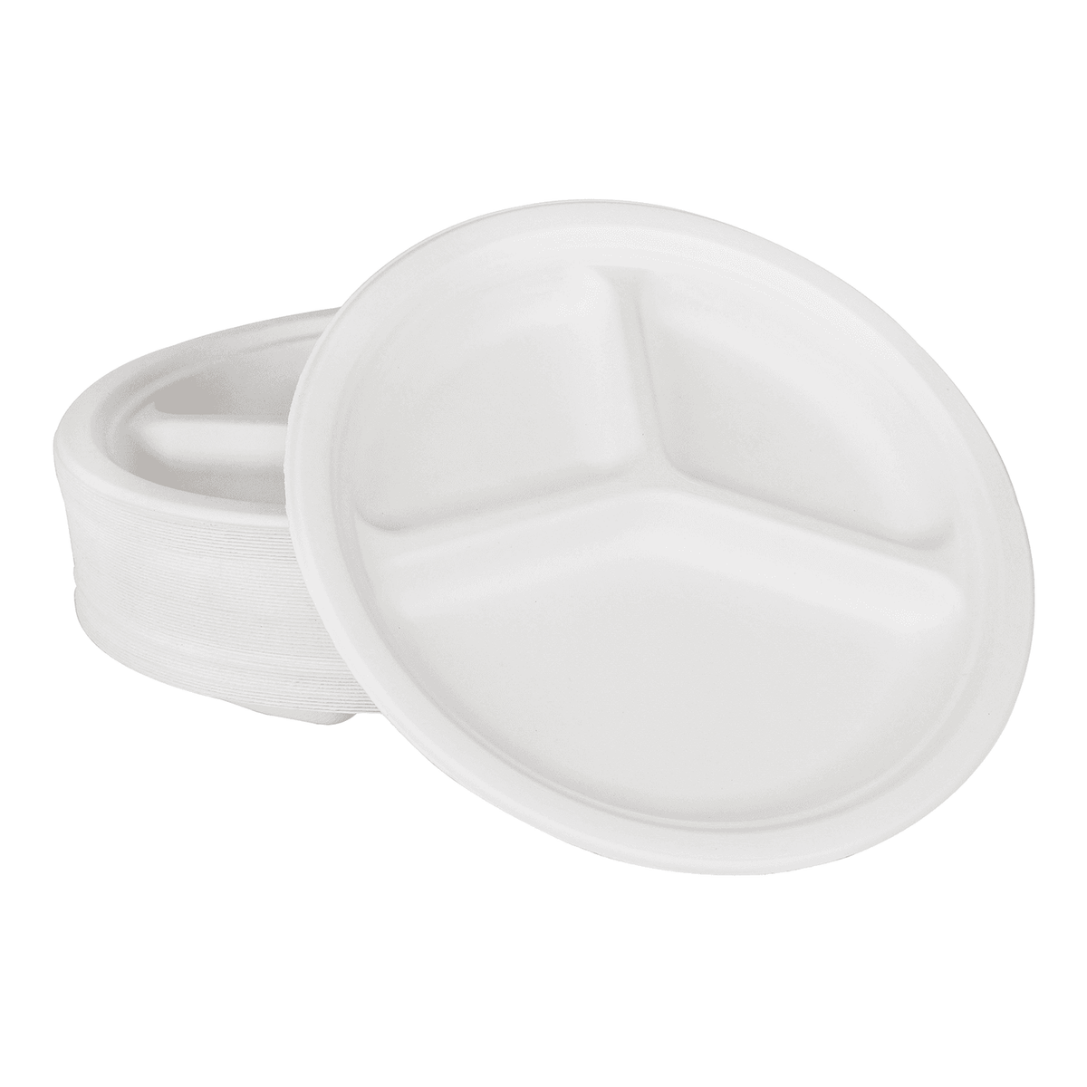 Karat Earth 3 Compartments, 10'' Molded Fiber Round Plates, PFAS Free, White - 500 pcs