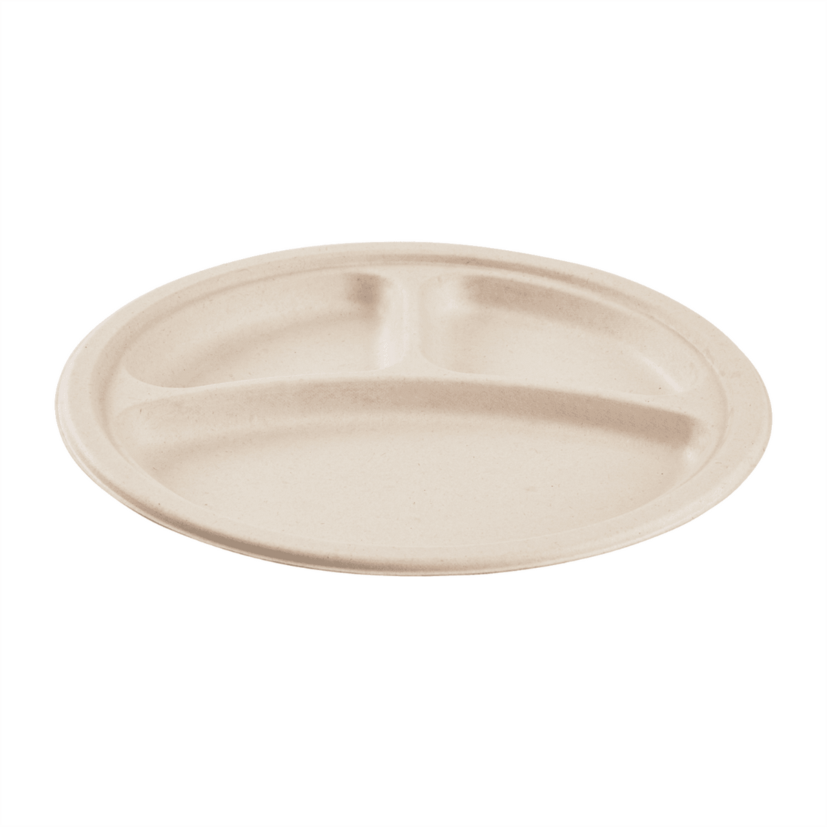 Karat Earth 3 Compartments, 10'' Molded Fiber Round Plates, PFAS Free, Natural - 500 pcs