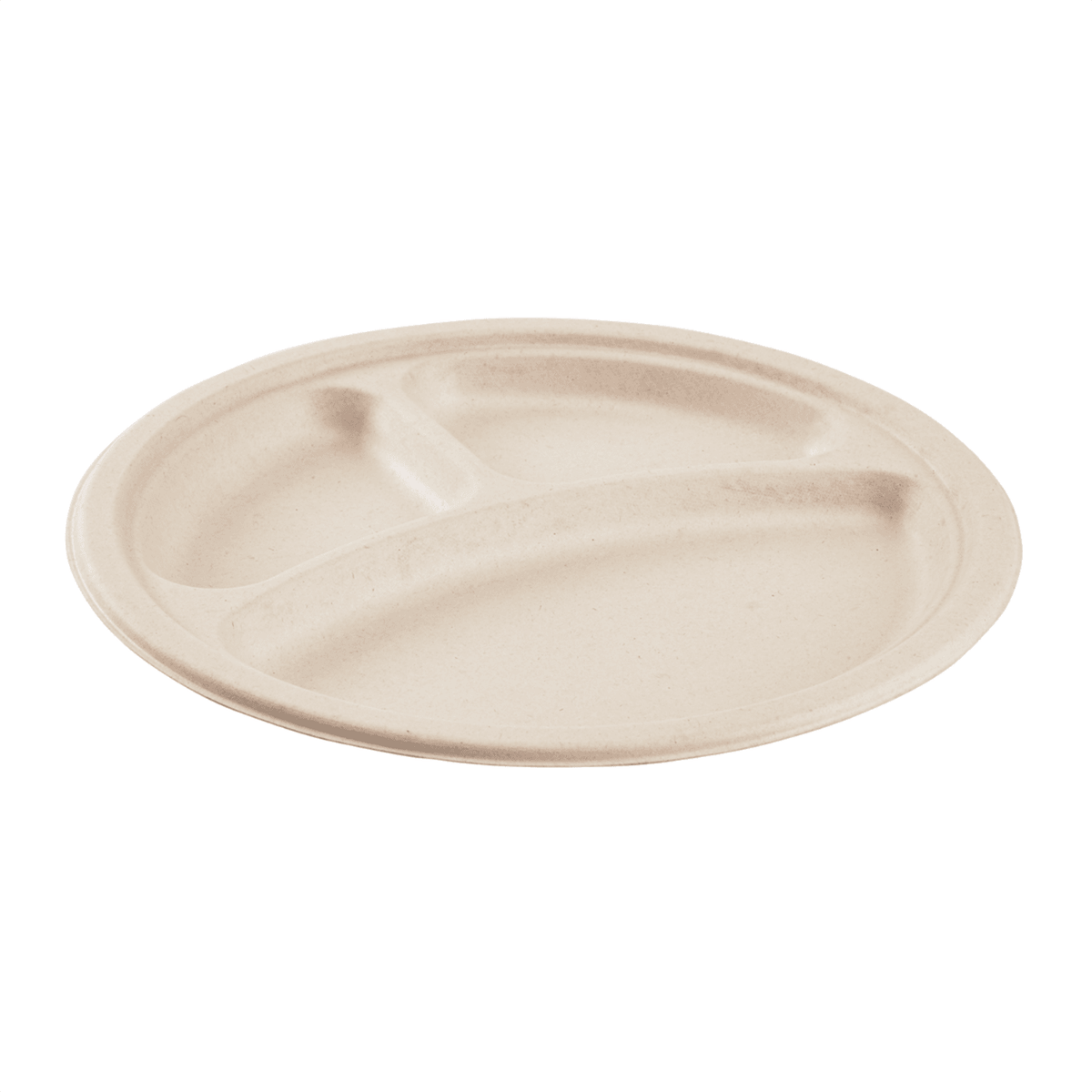 Karat Earth 3 Compartments, 10'' Molded Fiber Round Plates, PFAS Free, Natural - 500 pcs