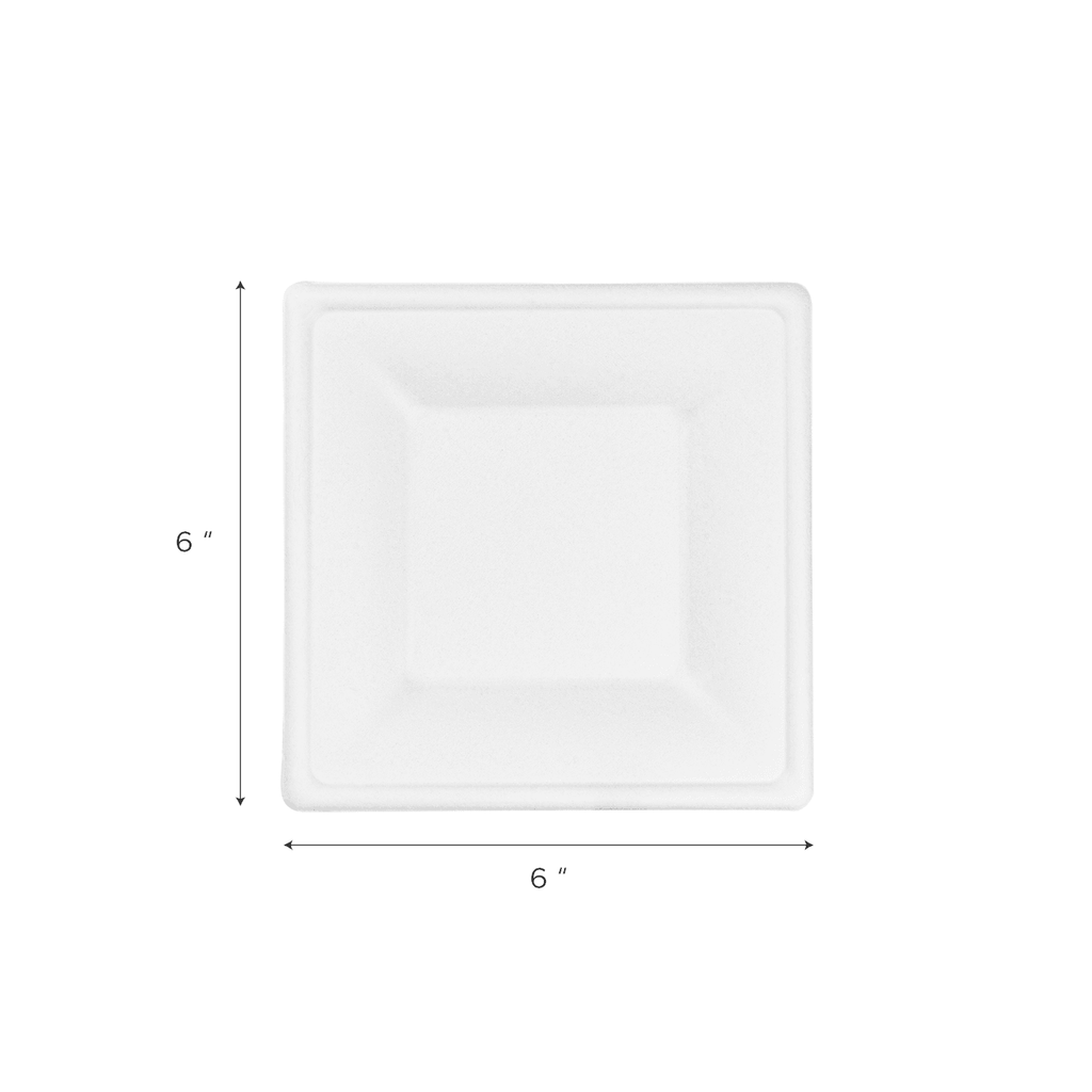 Karat Earth 6”x 6” Molded Fiber  Square Plates, PFAS Free, White - 500 pcs