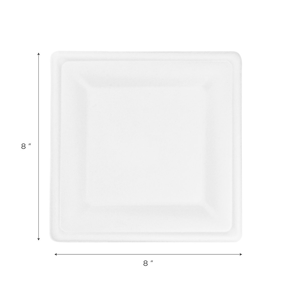 Karat Earth 8”x 8” Molded Fiber Square Plates, PFAS Free, White - 500 pcs