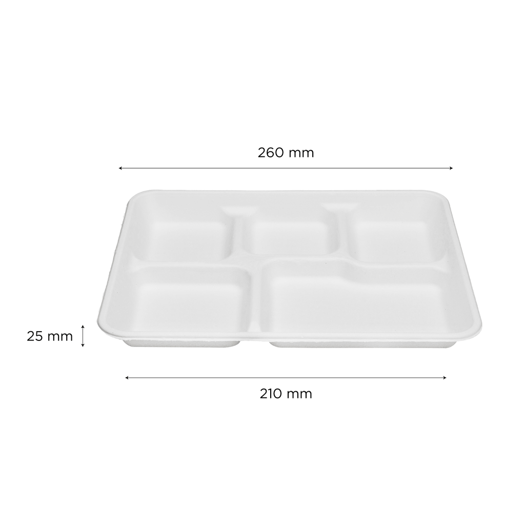Karat Earth 5 Compartments, 10" Molded Fiber Trays, PFAS Free, White - 400 pcs