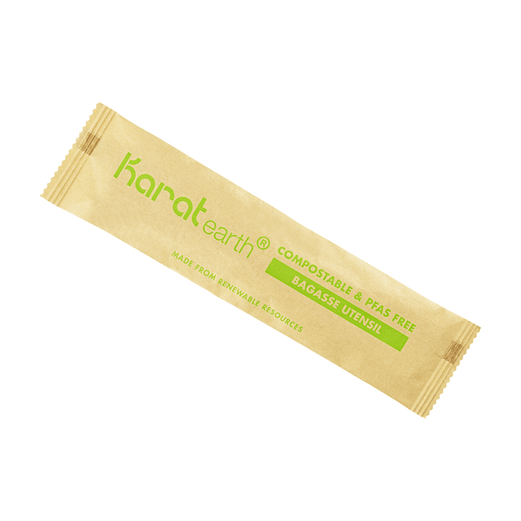 Karat Earth PFAS Free Bagasse Spoon Paper Wrapped - 750 pcs