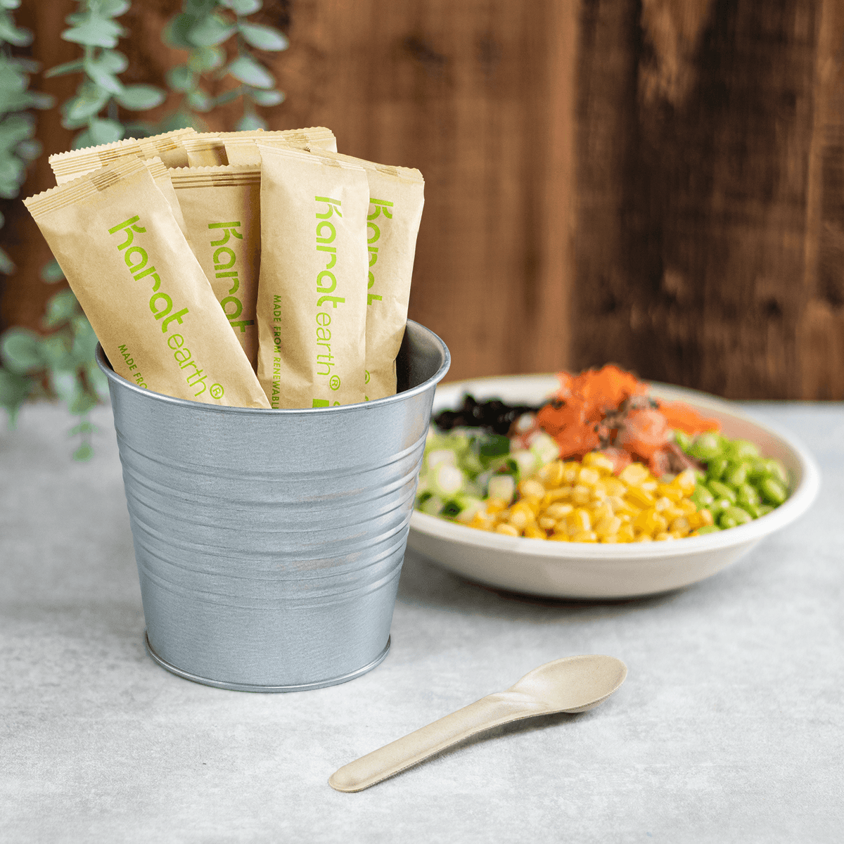 Karat Earth PFAS Free Bagasse Spoon Paper Wrapped - 750 pcs