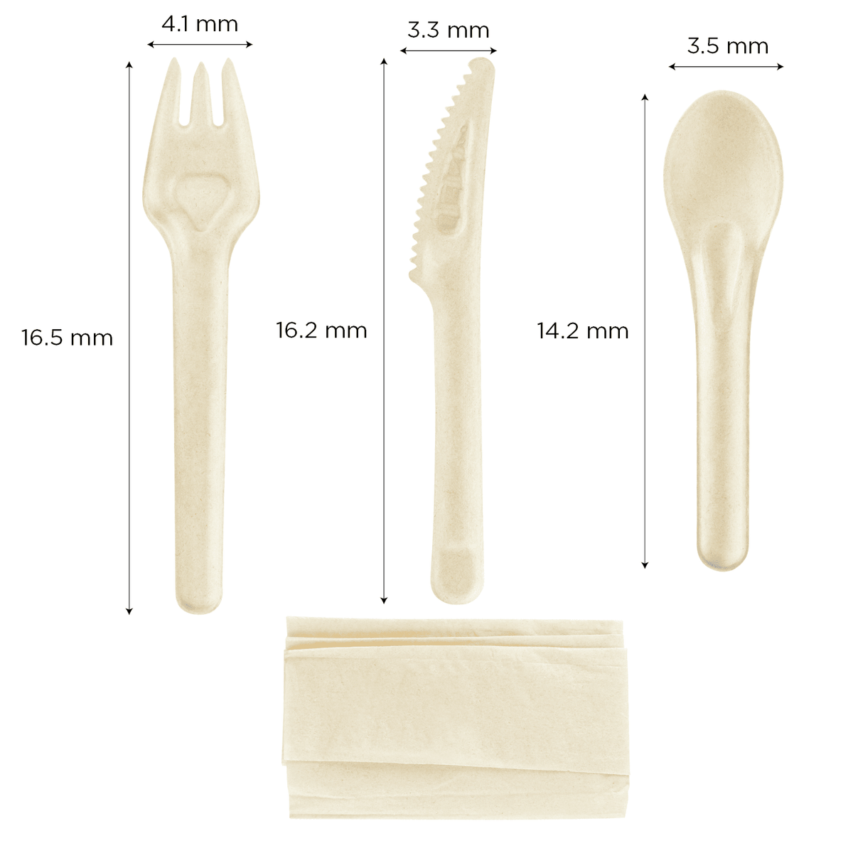 Karat Earth PFAS Free Bagasse Cutlery Kits (Knife, Fork, Soup Spoon, 2-ply Napkin), Paper Wrapped - 250 sets