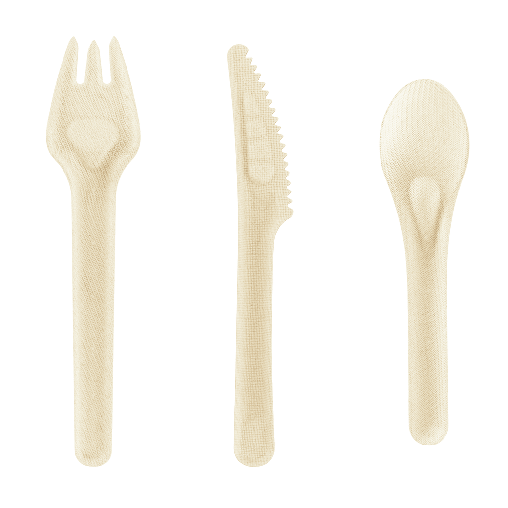Karat Earth PFAS Free Bagasse Cutlery Kits (Knife, Fork, Soup Spoon, 2-ply Napkin), Paper Wrapped - 250 sets