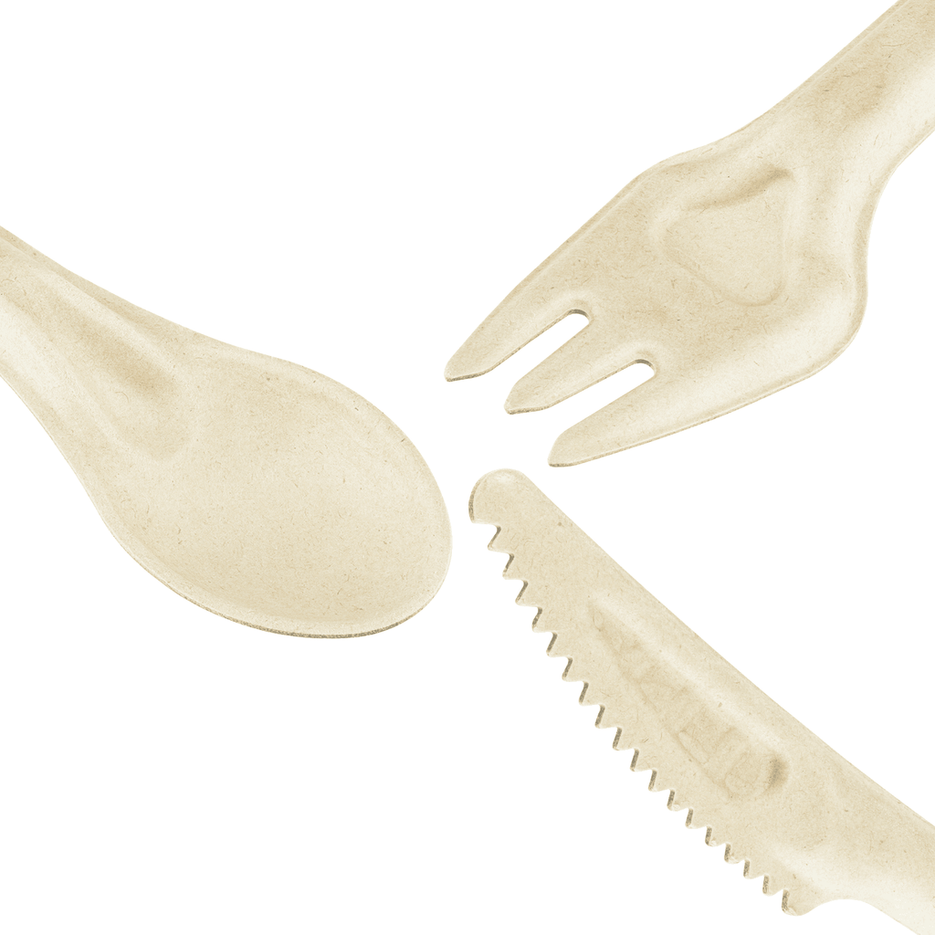 Karat Earth PFAS Free Bagasse Cutlery Kits (Knife, Fork, Soup Spoon, 2-ply Napkin), Paper Wrapped - 250 sets
