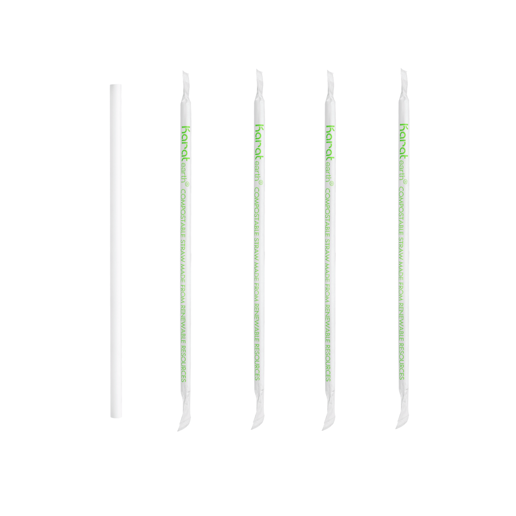 Karat Earth 8.75" PLA Giant Paper Wrapped Straw (8mm), Wihte - 2,500 pcs