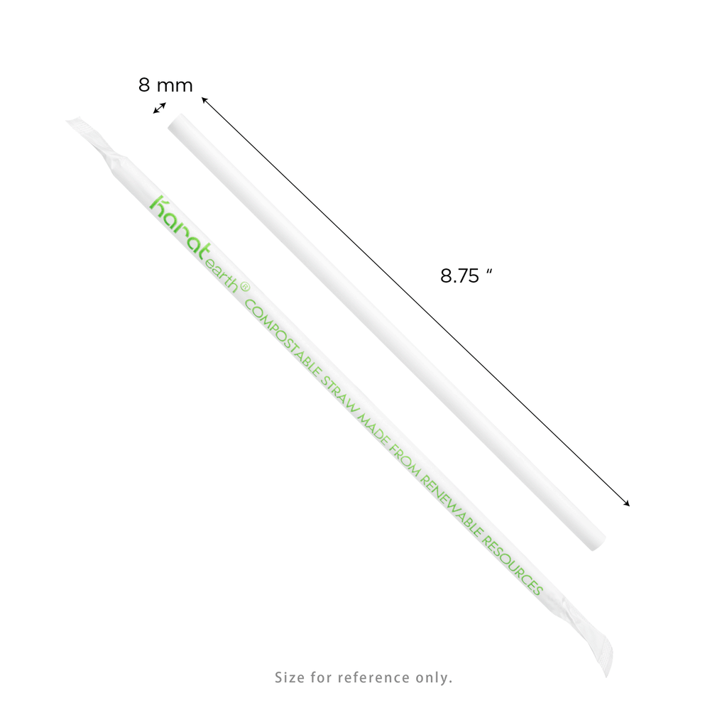 Karat Earth 8.75" PLA Giant Paper Wrapped Straw (8mm), Wihte - 2,500 pcs