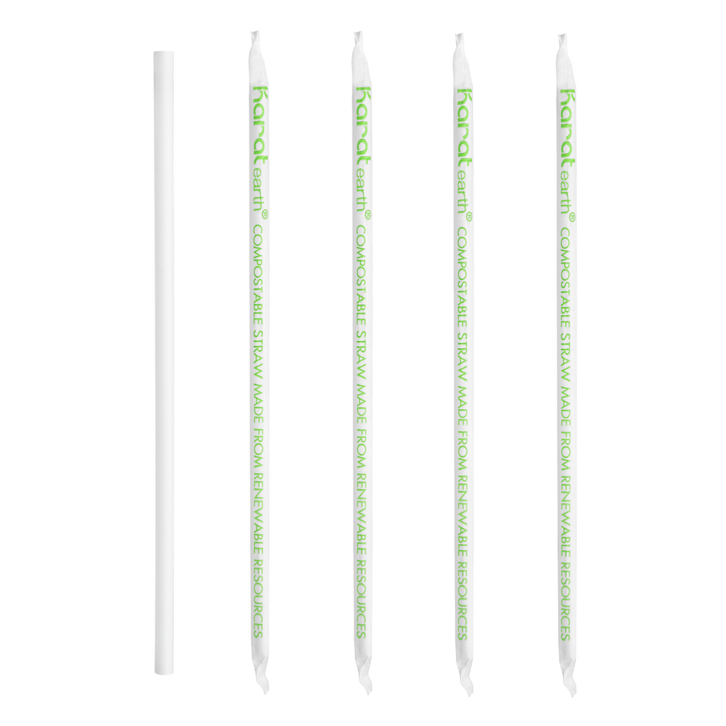 Karat Earth 10.25" PLA Giant Paper Wrapped Straw (8mm), Wihte - 1,200 pcs