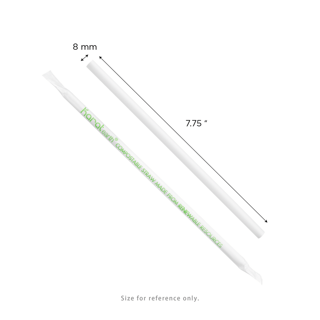 Karat Earth 7.75" PLA Giant Paper Wrapped Straw (8mm), Wihte - 2,000 pcs